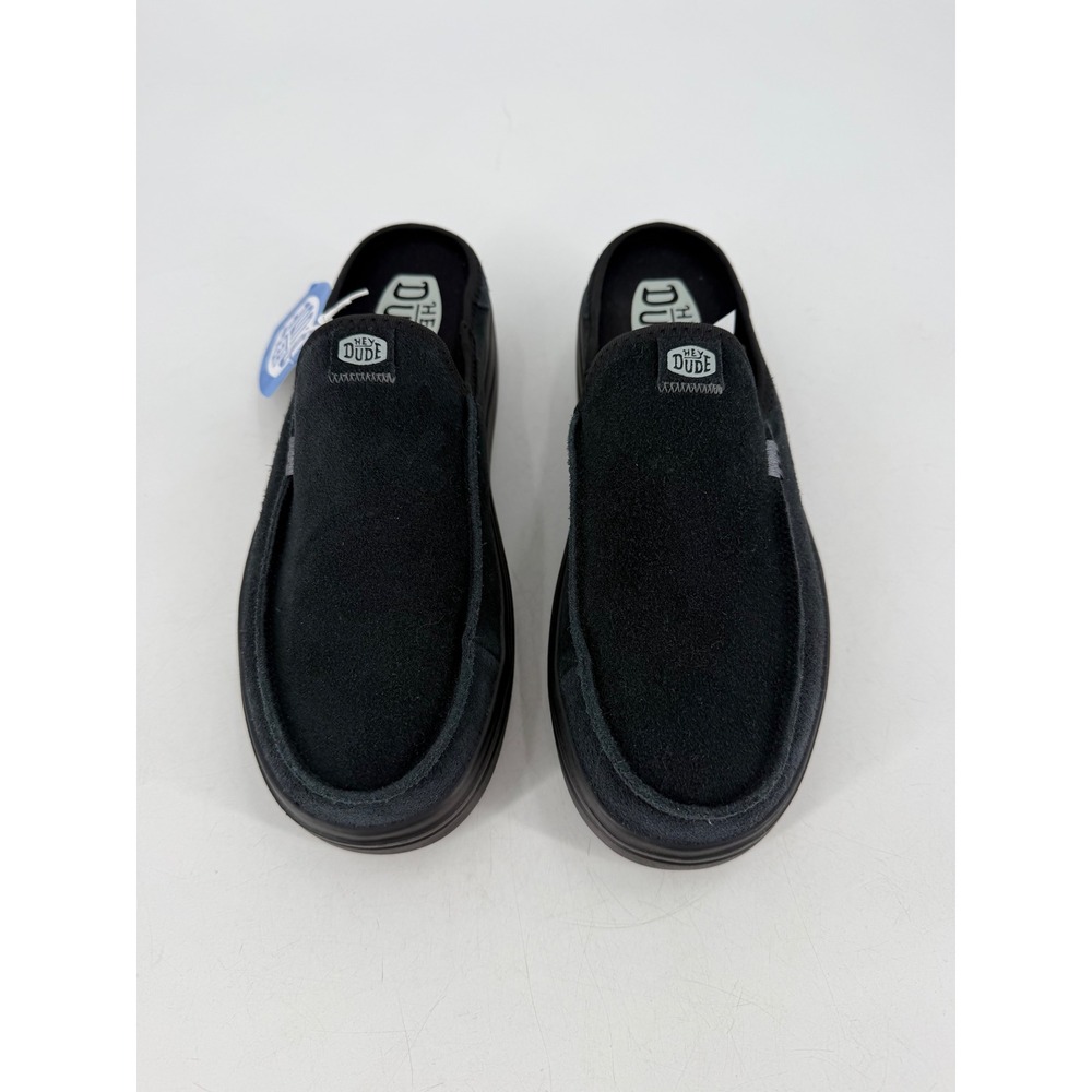 NWT Hey Dude Austin Lift Classic Shoes Womens Size 10 Black Suede Platform Mules - Picture 2 of 8